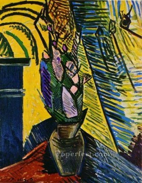  1907 Lienzo - Fleurs sur une table 1907 Cubismo